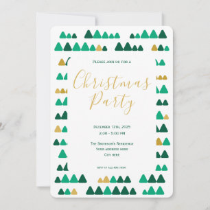 Invitation Bois de Noël minimaliste vert et doré 13x18cm