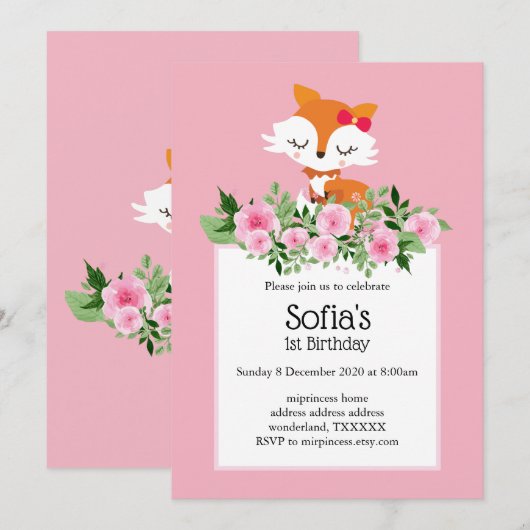 Invitation bois de renard, mignon (Devant / Derrière)