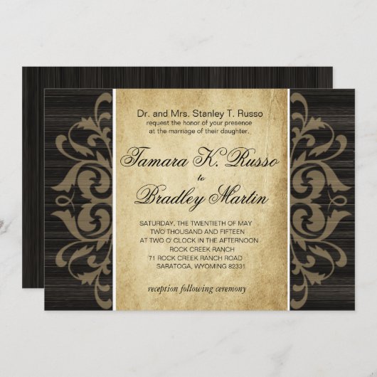 Invitation Bois d'ébène en filigrane en bois rustique du (Devant / Derrière)