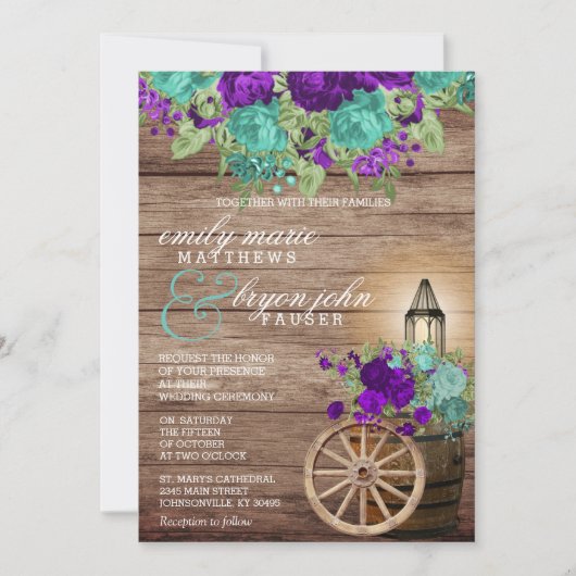 Invitation Bois d'écorce avec Turquoise foncé et violet foncé (Devant)