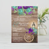 Invitation Bois d'écorce avec Turquoise foncé et violet foncé (Debout devant)