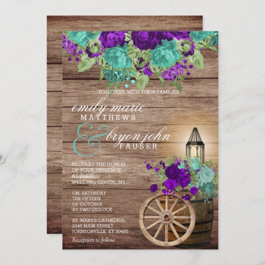 Invitation Bois d'écorce avec Turquoise foncé et violet foncé (Devant / Derrière)