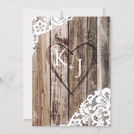 Invitation Bois dentelle en fer à cheval Mariage rustique (Dos)
