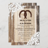 Invitation Bois dentelle en fer à cheval Mariage rustique (Devant / Derrière)