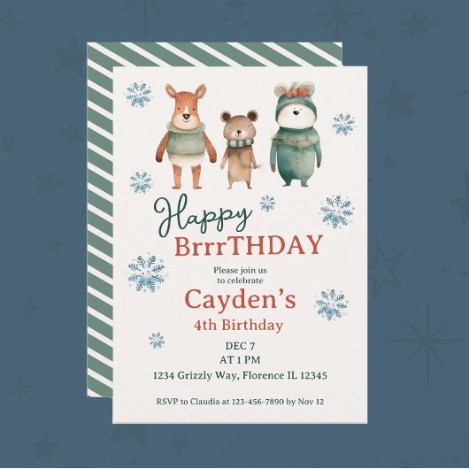 Invitation Bois d'hiver Animal Bois Anniversaire