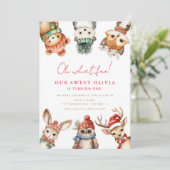 Invitation Bois d'hiver animaux de forêt 1er anniversaire (Debout devant)