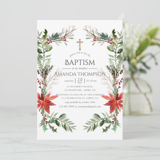Invitation Bois d'hiver Baptême ou baptême de Noël (Debout devant)