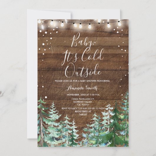 Invitation Bois d'hiver Bébé Il fait froid Baby shower extéri (Devant)