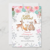 Invitation Bois d'hiver Forêt Chouette des cerfs Anniversaire (Devant)