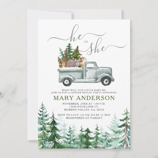 Invitation Bois d'hiver Forêt rustique Révélation de genre in (Devant)