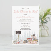 Invitation Bois d'hiver Lapin rose Baby shower par la poste (Debout devant)