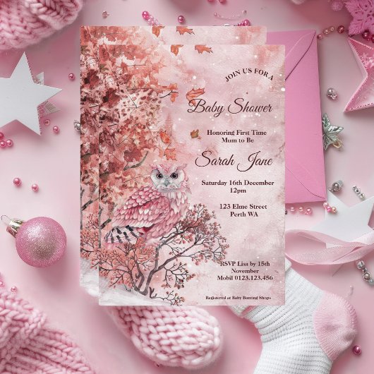 Invitation Bois d'hiver rose Baby shower moderne