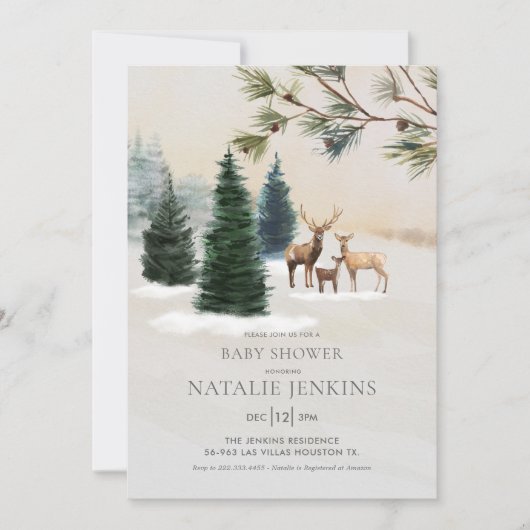 Invitation Bois d'hiver rustique Baby shower neutre selon le (Devant)