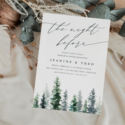 Invitation Bois | Dîner de répétition À feuillage persistant 
