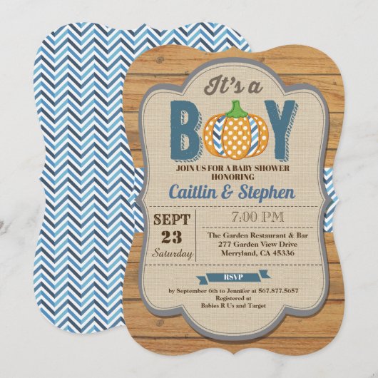 Invitation Bois d'invitation Citrouille pour bébé garçon (Devant / Derrière)