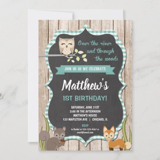 Invitation Bois d'invitation pour le premier anniversaire de (Devant)