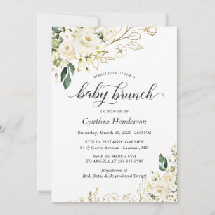 Invitation Bois d'ivoire Rose Baby shower Floral Brunch