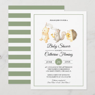 Invitation Bois doux Animaux Baby shower vert clair
