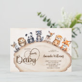 Invitation Bois en bois Bois Bébé Animaux Baby shower (Debout devant)