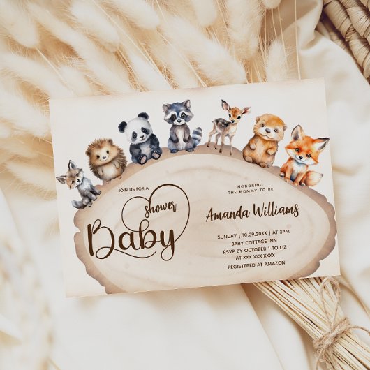 Invitation Bois en bois Bois Bébé Animaux Baby shower