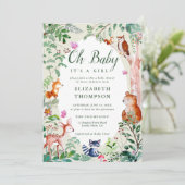 Invitation Bois Enchanté Bois Animaux Baby shower mignon (Debout devant)