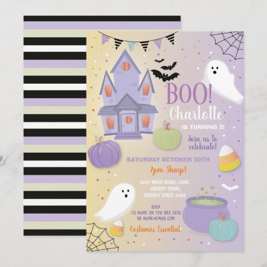 Invitation Bois Enfants Halloween Purple Fun Party Fun Fantôm (Devant / Derrière)