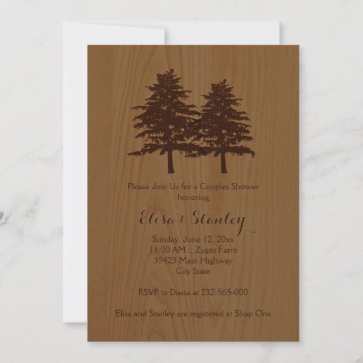 Invitation Bois et arbres bois brun mariage couples douche (Devant)