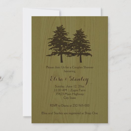 Invitation Bois et arbres bois vert bois mariage couples douc (Devant)