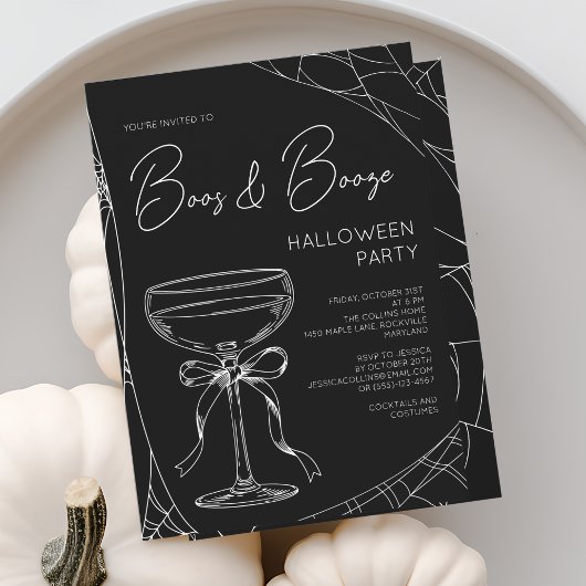 Invitation Bois et Booze Black Script Adult Halloween Party
