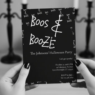Invitation Bois et Booze Halloween Party Noir et Blanc