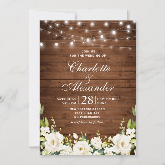 Invitation Bois et Roses blanches Verdure Aquarelle mariage (Devant)