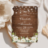 Invitation Bois et Roses blanches Verdure Aquarelle mariage