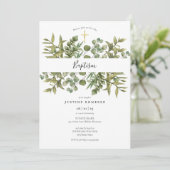 Invitation Bois Eucalyptus Verdure Baptême Christening (Debout devant)