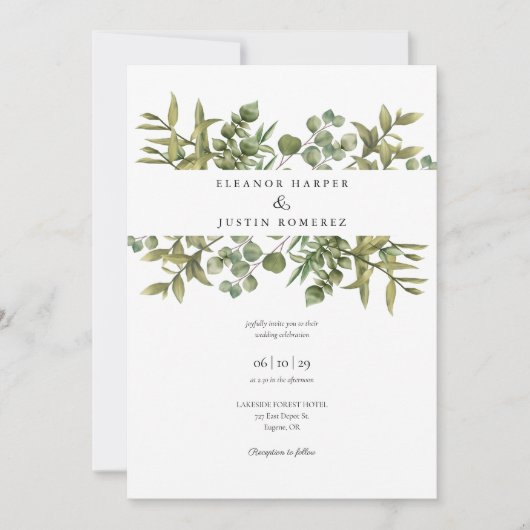 Invitation Bois Eucalyptus Vert Mariage Photo (Devant)