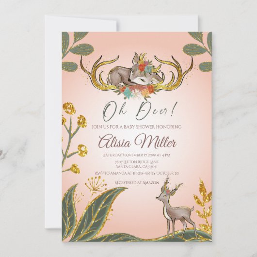 Invitation Bois Fantaisie Verdure Animaux de la Forêt Cerf  (Devant)