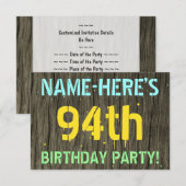 Invitation Bois Faux, Aspect Texte Peint, 94e Anniversaire +  (Devant / Derrière)
