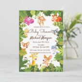 Invitation Bois, Feuilles, Baby shower d'animaux forestiers (Debout devant)