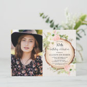 Invitation Bois fleurie rustique femme anniversaire photo (Debout devant)