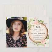 Invitation Bois fleurie rustique femme anniversaire photo (Devant / Derrière)