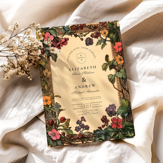 Invitation Bois Floral Art Nouveau Mariage