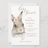 Invitation Bois Floral Bunny Aquarelle Script Baby (Devant)
