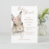 Invitation Bois Floral Bunny Aquarelle Script Baby (Debout devant)