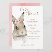 Invitation Bois Floral Bunny Aquarelle Script Baby (Devant / Derrière)