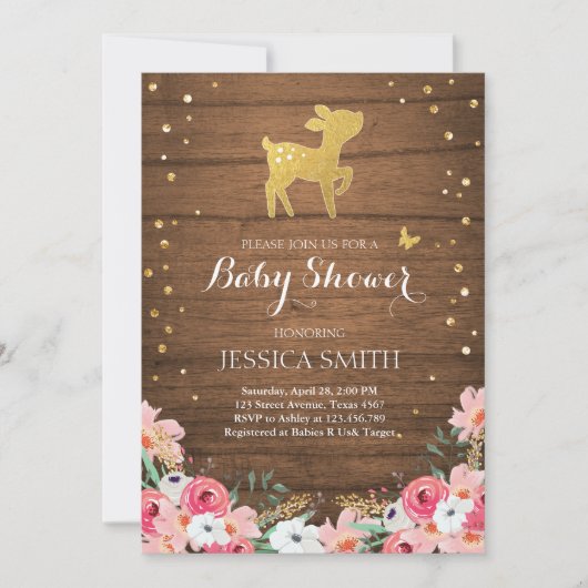 Invitation Bois floral de fille de région boisée d'invitation (Devant)