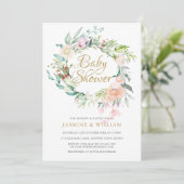 Invitation Bois Floral Rose Couples Baby shower/arrosage (Debout devant)