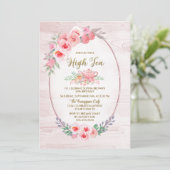 Invitation Bois Floral Rose N'importe quel âge Thé Haut Anniv (Debout devant)
