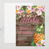 Invitation Bois floral rose pâle Aloha Anniversaire de l'anan (Devant / Derrière)