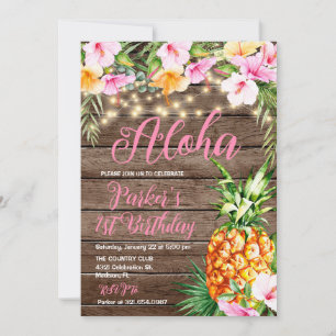 Invitation Bois floral rose pâle Aloha Anniversaire de l'anan