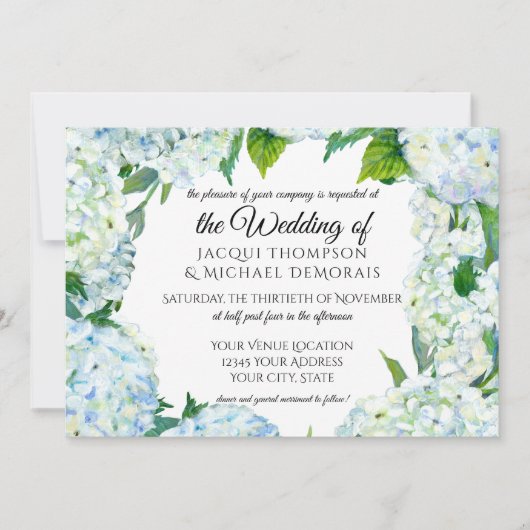 Invitation Bois floral rustique bleu et blanc Hydrangea (Devant)