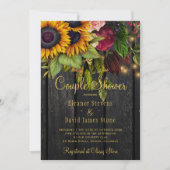 Invitation Bois floral rustique bordeaux douche couple d'hive (Devant)